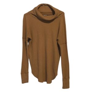 Aritzia TNA Cowl Neck Waffle Knit Raw Hem Thermal Long Sleeve